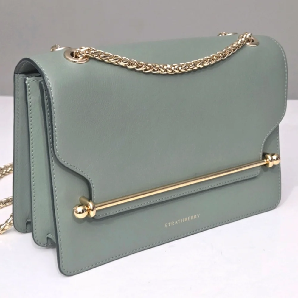 STRATHBERRY EAST/WEST SHOULDER BAG SEAGRASS SAGE MINTY GREEN LEATHER - Picture 2 of 9